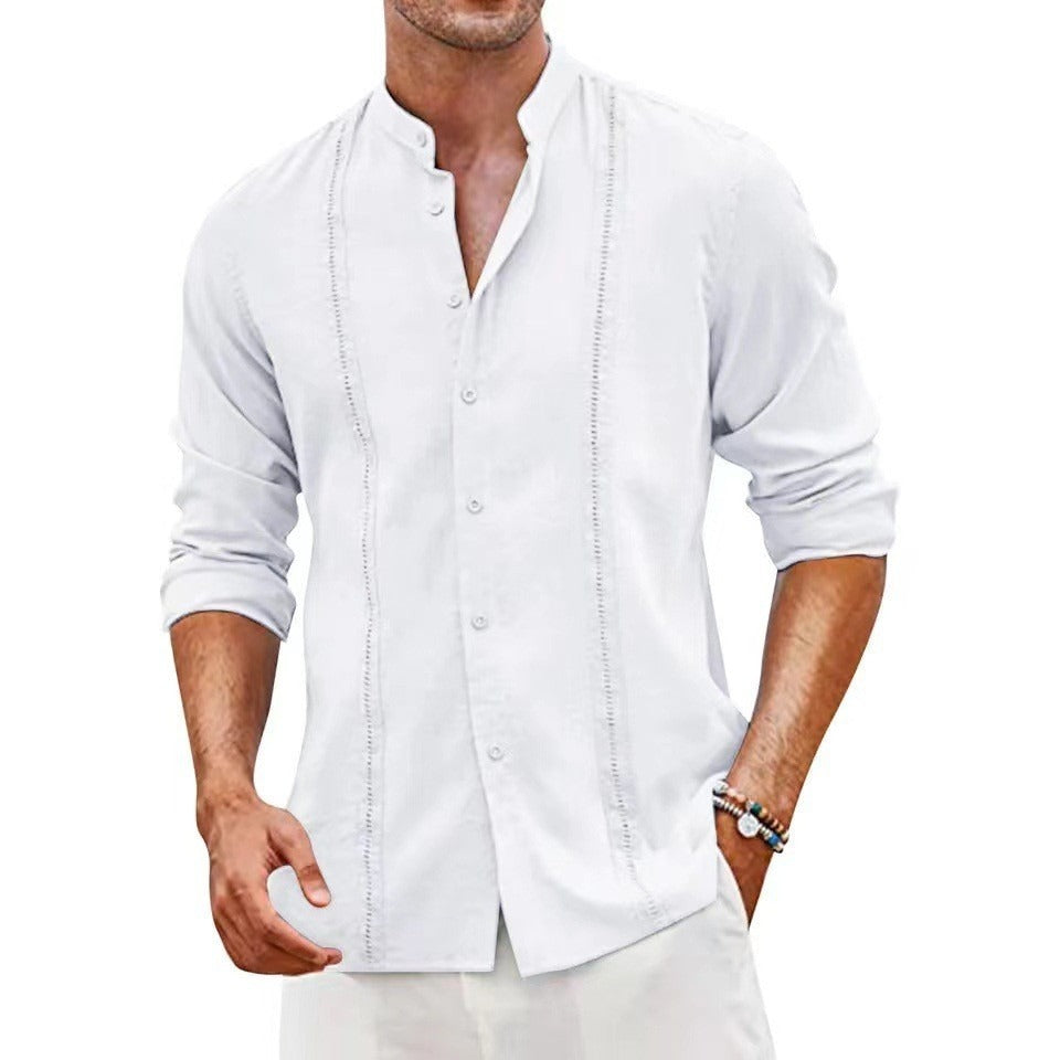 Youth Stand Collar Casual Button Shirt