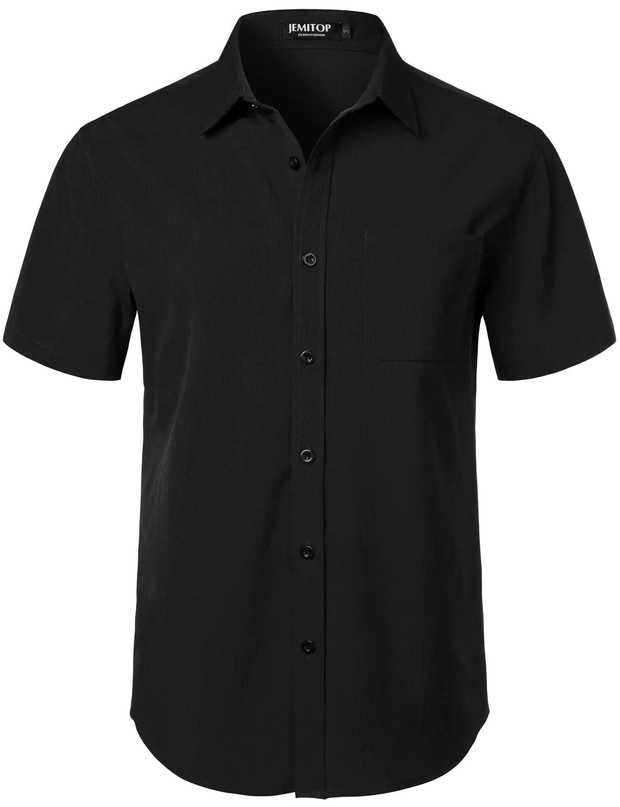JEMITOP Mens Stretch Wrinkle Free Short Sleeve Texture Shirts Summer Casual Stylish Lightweight Button Down Beach Vacation Shirt Black XXL