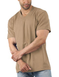 Ma Croix Mens Premium Heavy Blend Comfort V Neck T Shirt Solid Short Sleeve Casual Cotton Tee (2X-Large 1ks13_Khaki)