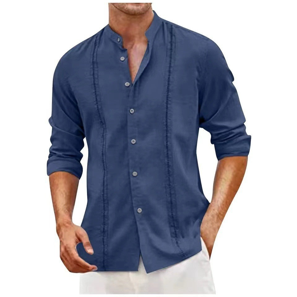 Youth Stand Collar Casual Button Shirt
