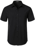 JEMITOP Mens Stretch Wrinkle Free Short Sleeve Texture Shirts Summer Casual Stylish Lightweight Button Down Beach Vacation Shirt Black XXL