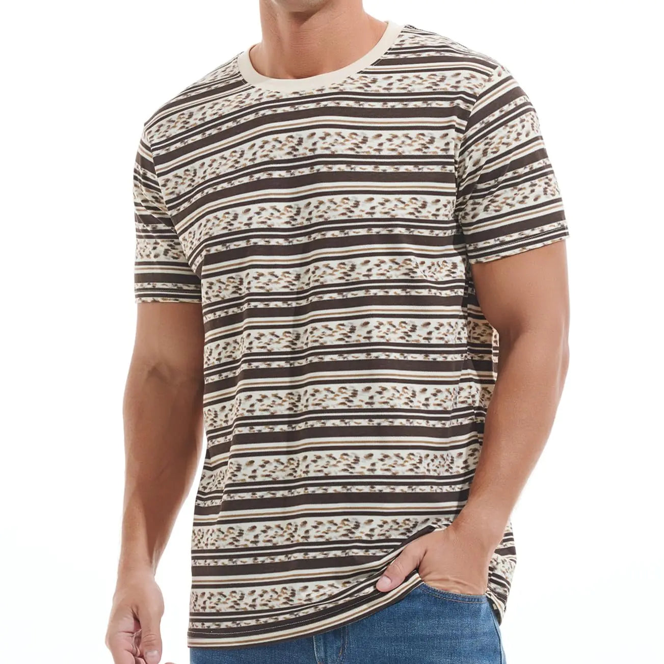 KLIEGOU Mens Crew Neck Hipster T Shirt - Casual Stylish Fitted Print Tees for Men 558 Brown XL