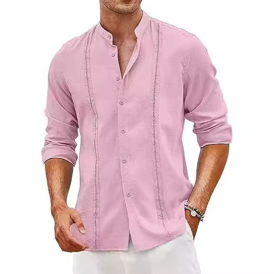 Youth Stand Collar Casual Button Shirt