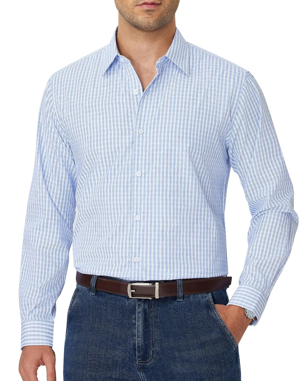 Alimens & Gentle Mens Plaid Button Down Shirt Long Sleeve Dress Shirt Regular Fit Business Casual Gingham Shirts