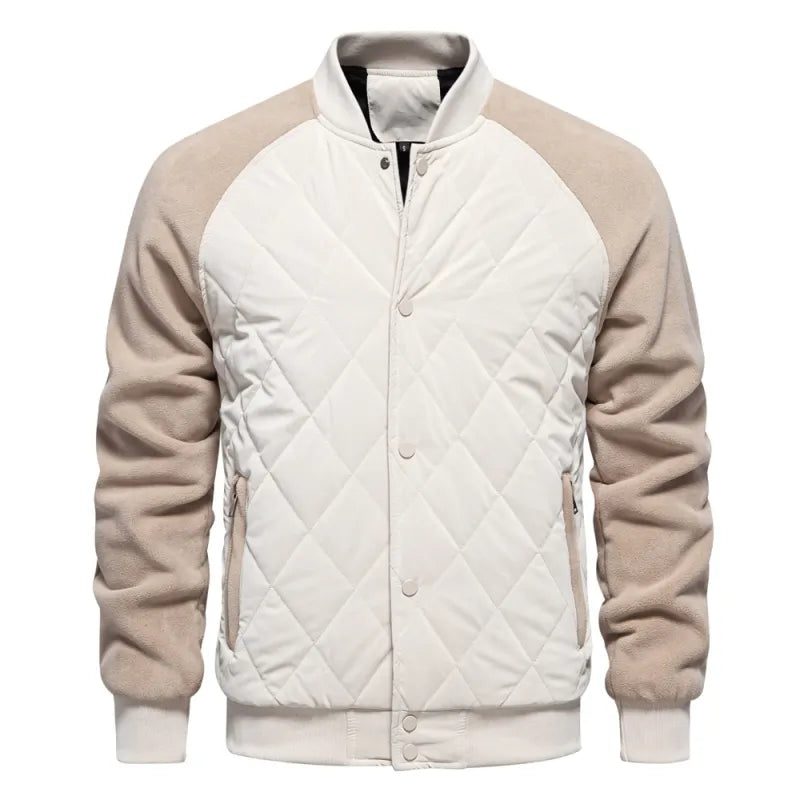 Men's Patchwork Fleece Lined Baseball Bomber Jacket - Thick Winter Coat