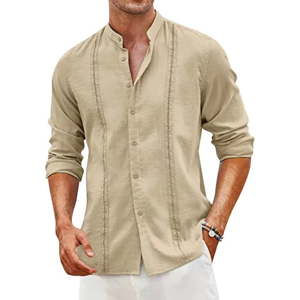 Youth Stand Collar Casual Button Shirt