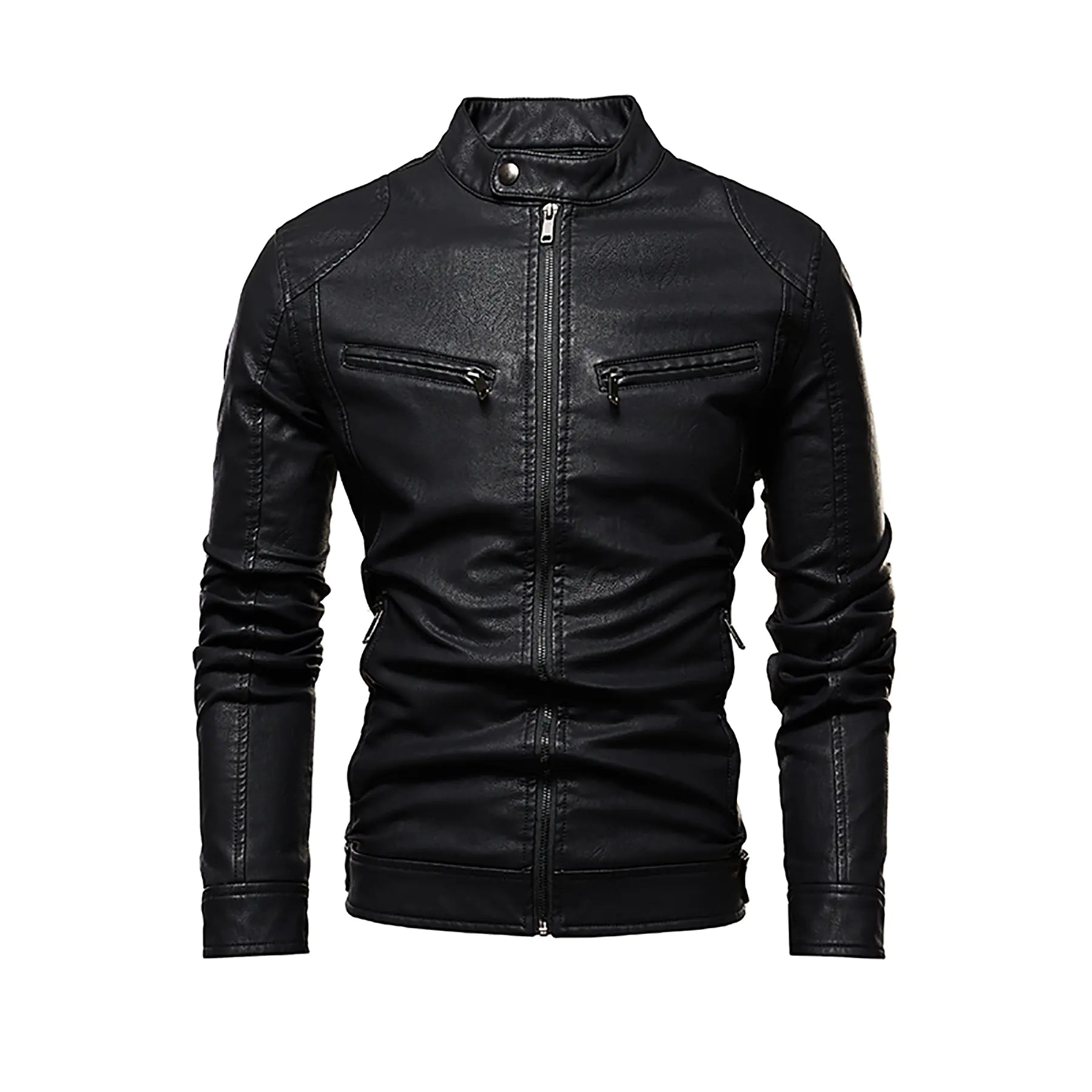 Men's Fleece-Lined PU Leather Jacket for Autumn/Winter