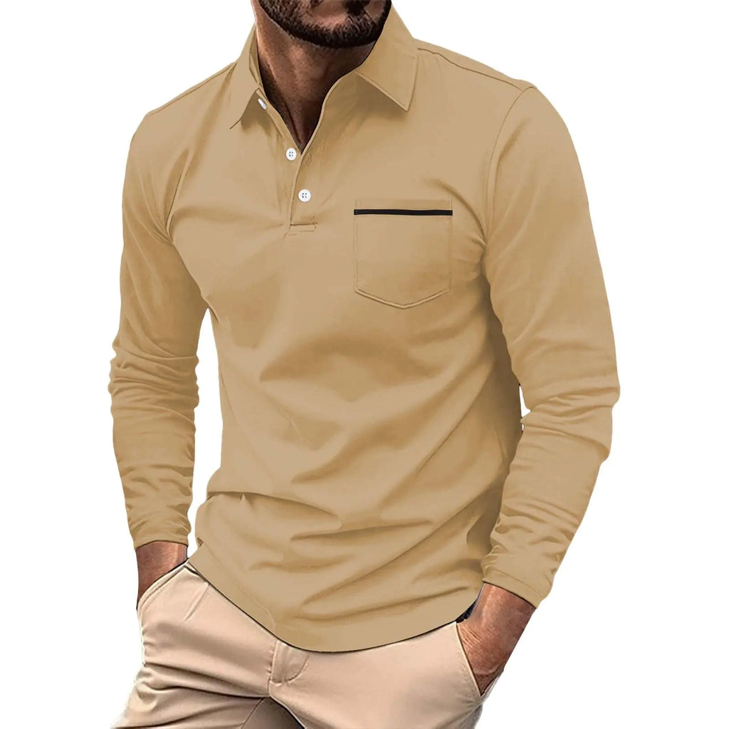 Men's Long Sleeve Polo Shirt with Zipper Pocket - Quarter Zip Business Casual Sweater