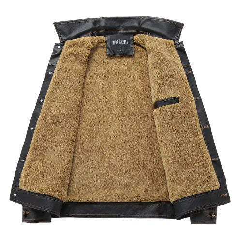 Fleece Lined Autumn Jacket - Thick Leather Coat