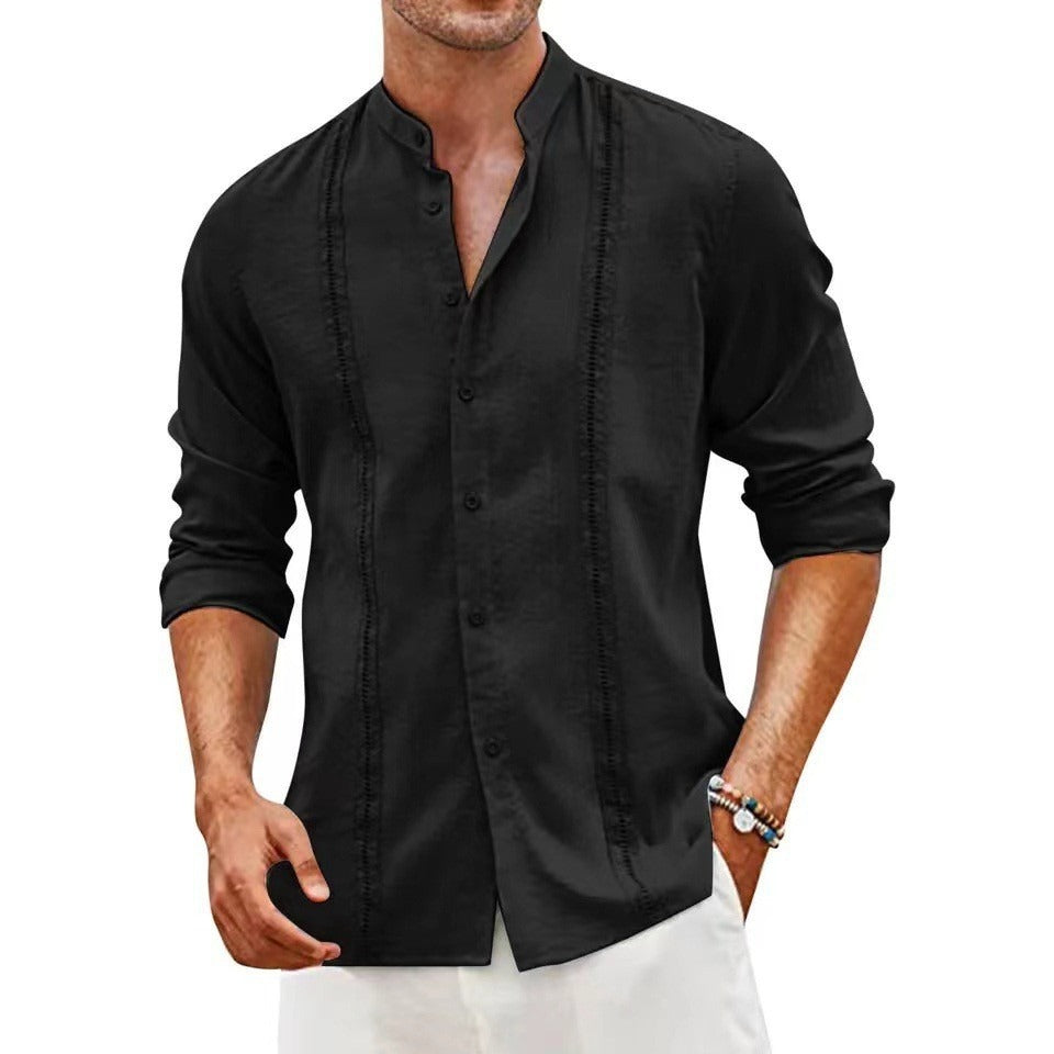 Youth Stand Collar Casual Button Shirt