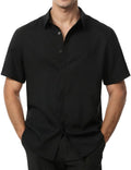 JEMITOP Men's Linen Blend Shirt - Stretch Wrinkle-Free Hidden Button Beach Shirt