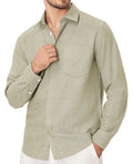 Lion Nardo Linen Mens Dress Shirts Long Sleeve Linen Dress Shirts for Men Casual Linen Shirts for Men Button Down Shirt Khaki
