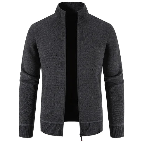 Thick Fleece-lined Men's Stand Collar Knitted Jacket