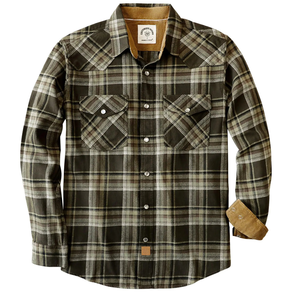 Dubinik® Mens Flannel Shirts for Men Long Sleeve Pearl Snap Shirts for Men Casual Western Cowboy Plaid Shirts 100% Cotton