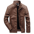 Men's Fleece Lined Leather Jacket with Stand Collar