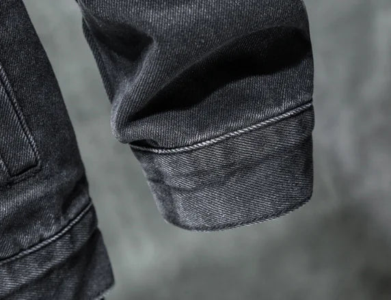 Men's Thick Fleece-Lined Denim Jacket with Hood
