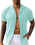URRU Men's Cuban Collar Button-Down Shirt - Short Sleeve Linen Beach Shirt