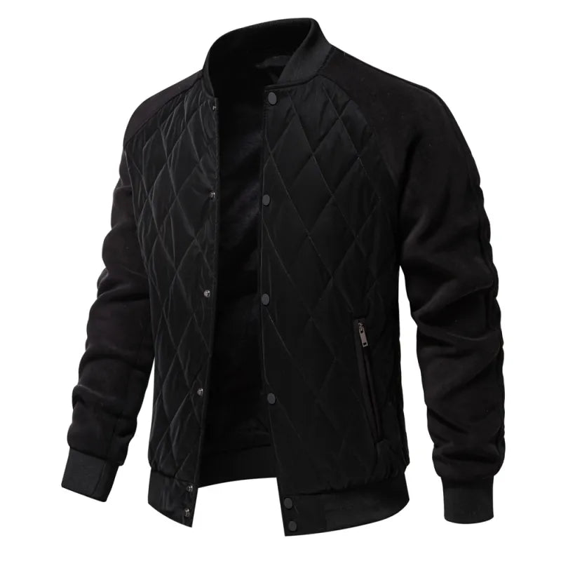 Men's Patchwork Fleece Lined Baseball Bomber Jacket - Thick Winter Coat