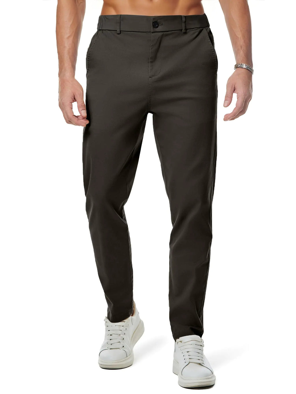 JMIERR Mens Stretch Chino Pants Business Casual Stretch Waist Slim Fit Golf Pants Tapered Cotton Twill Trousers Dress Pants with Pockets M Chicory Coffee