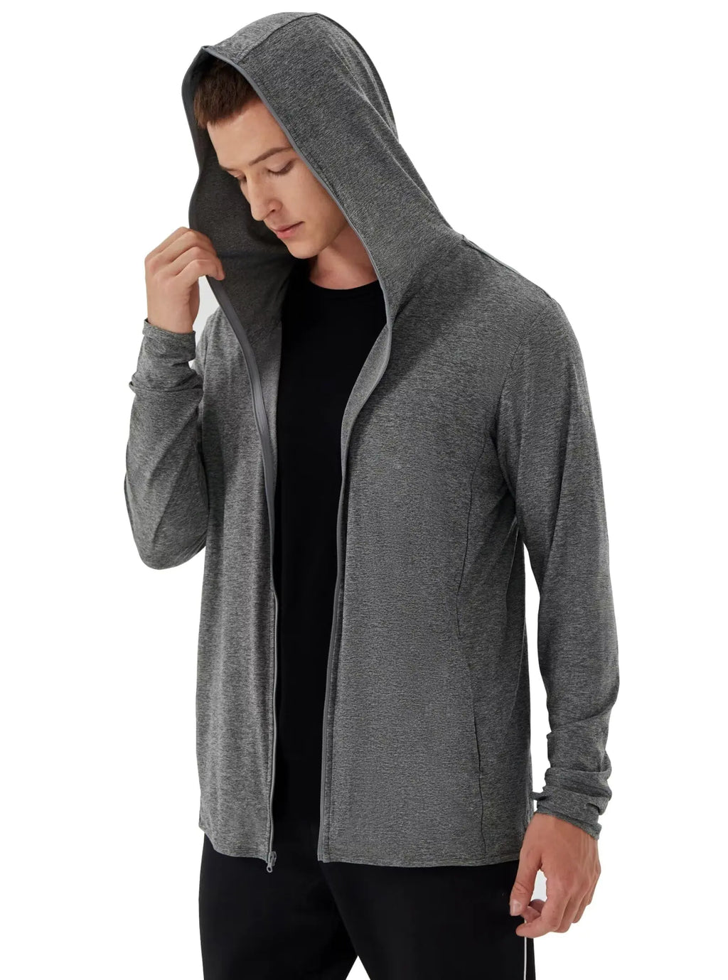 T.Chilyn Mens Grey Hoodie Zip Up Sun Protection Light Jackets for Men Long Sleeve Performance Mens Jackets Lightweight Mens Zipper Hoodie with Pocket for Running Hiking Fishing (Dark Gray XL)