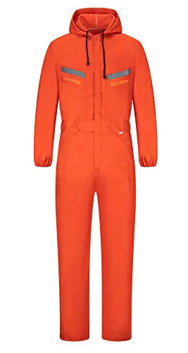 Yukirtiq Mens Work Coveralls Mechanic Hooded Overall Workwear Jumpsuits Long Sleeve Hi Viz Coverall with Zippers Orange XXL