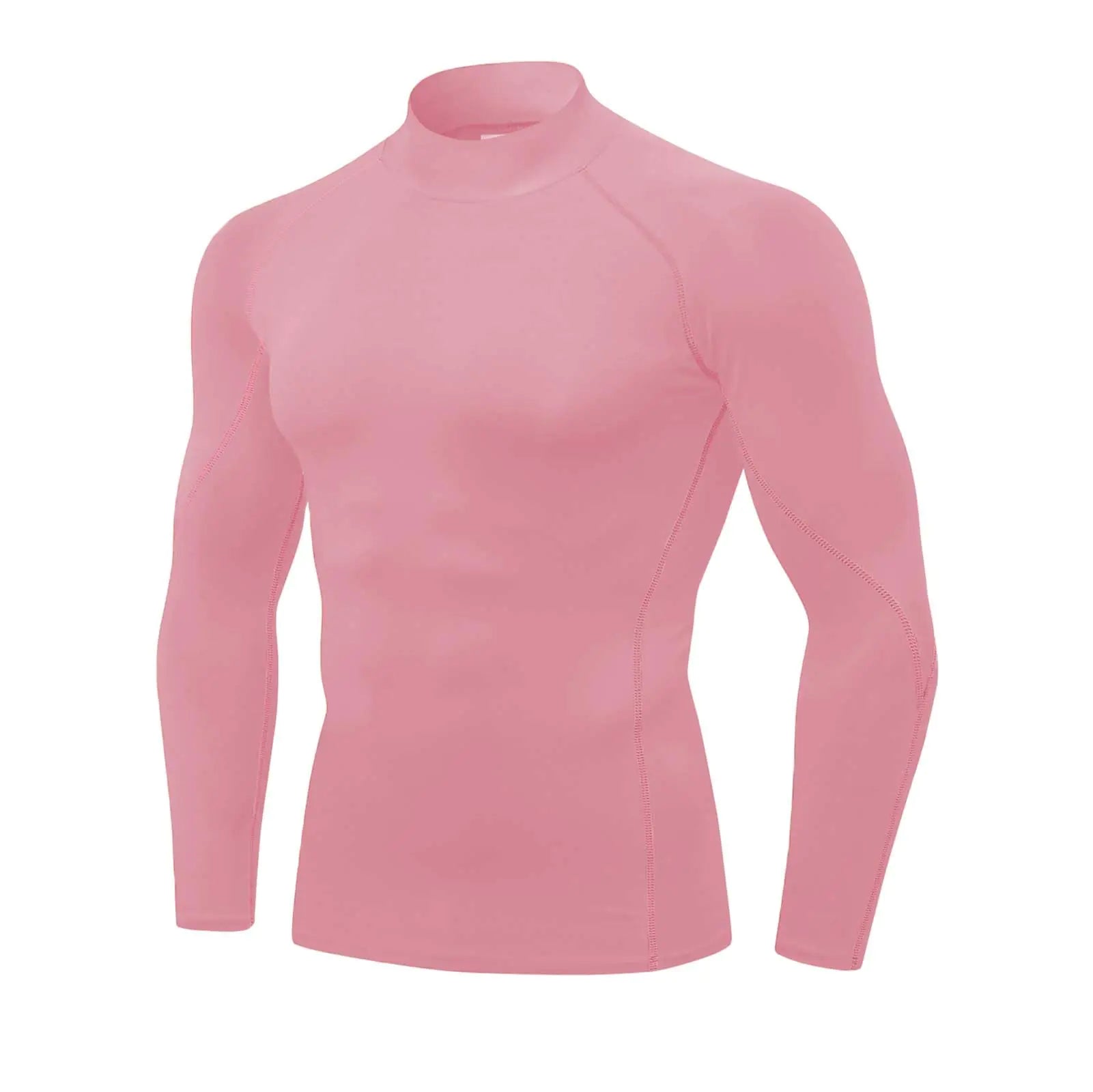 Mens Pink Compression Shirt Long Sleeve Athletic Running Tops Football Turtle Neck Shirts Sport Baselayer Undershirt