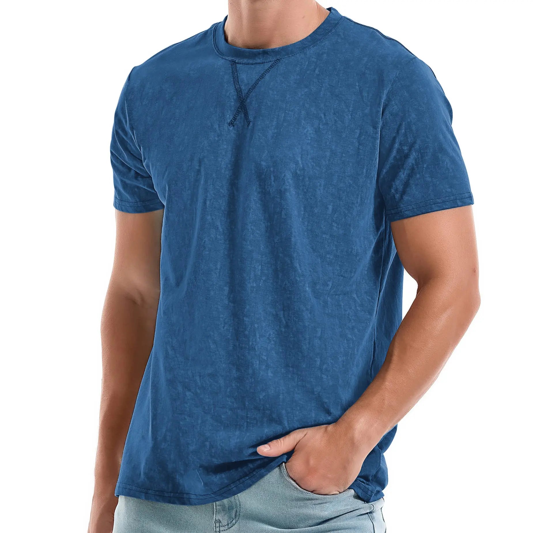 KLIEGOU Mens T-Shirts - Elasticity Cotton Crew Neck Tees 2166 Dark Blue S
