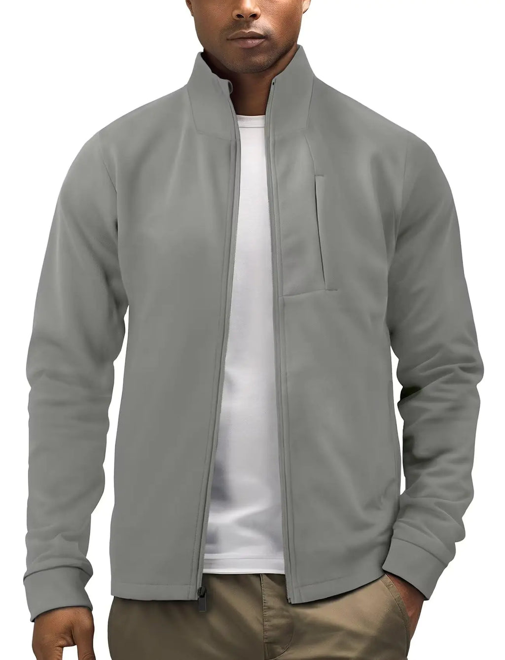 Men's Full-Zip Track Jacket - Textured Knit Athletic Windproof Jacket
