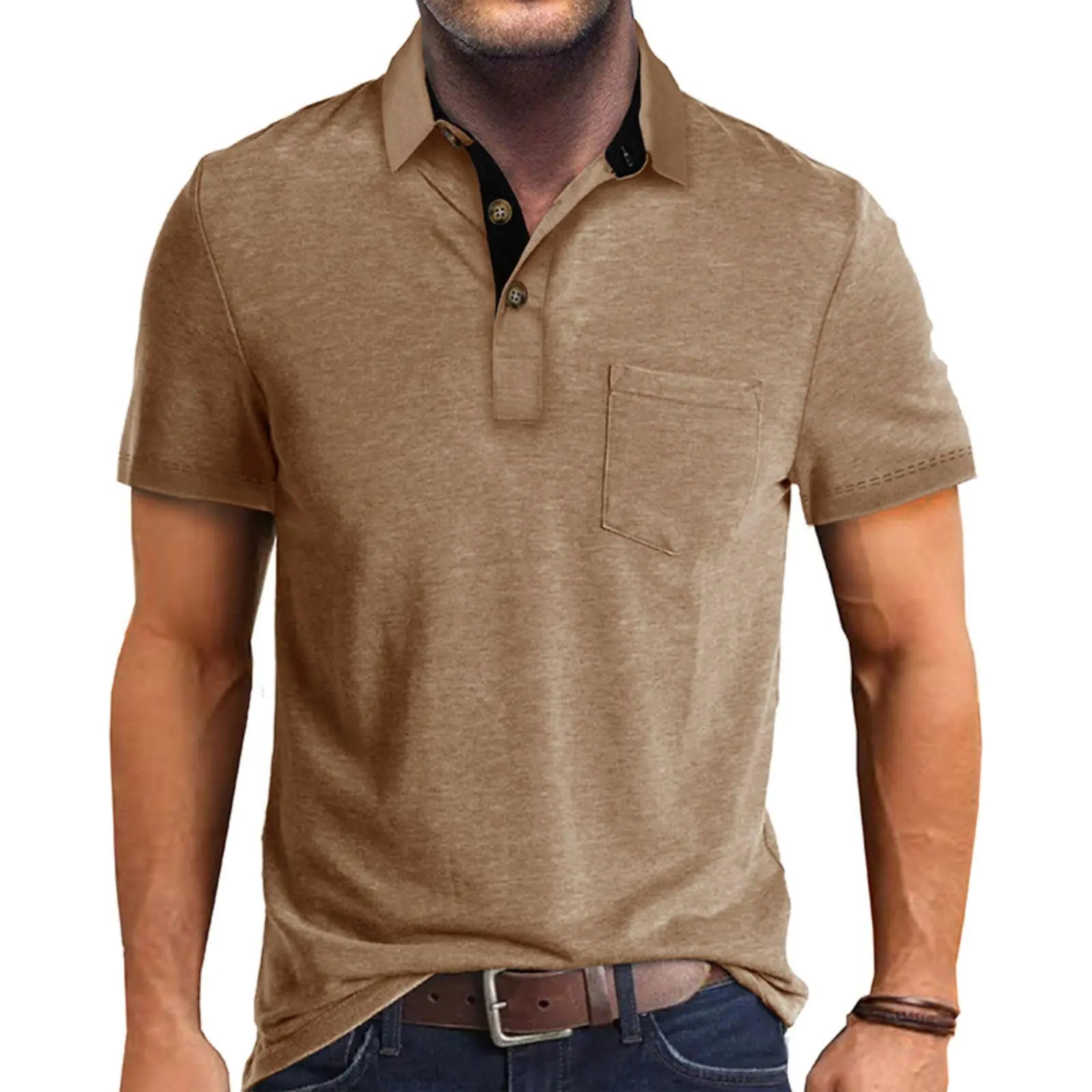 Mens Casual Polo Shirts Classic Button Basic Short Sleeve Shirt Solid Color Cotton Tees Golf Stylish Tops
