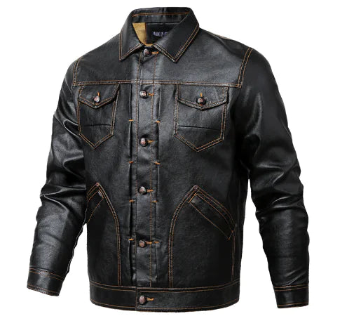 Fleece Lined Autumn Jacket - Thick Leather Coat