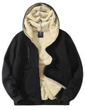 Flygo Mens Sherpa Hoodie Jacket Fleece Lined Zip Up Warm Hoodies Sweatshirt Winter Zipper Sweater Hooded Coat(Black-S)
