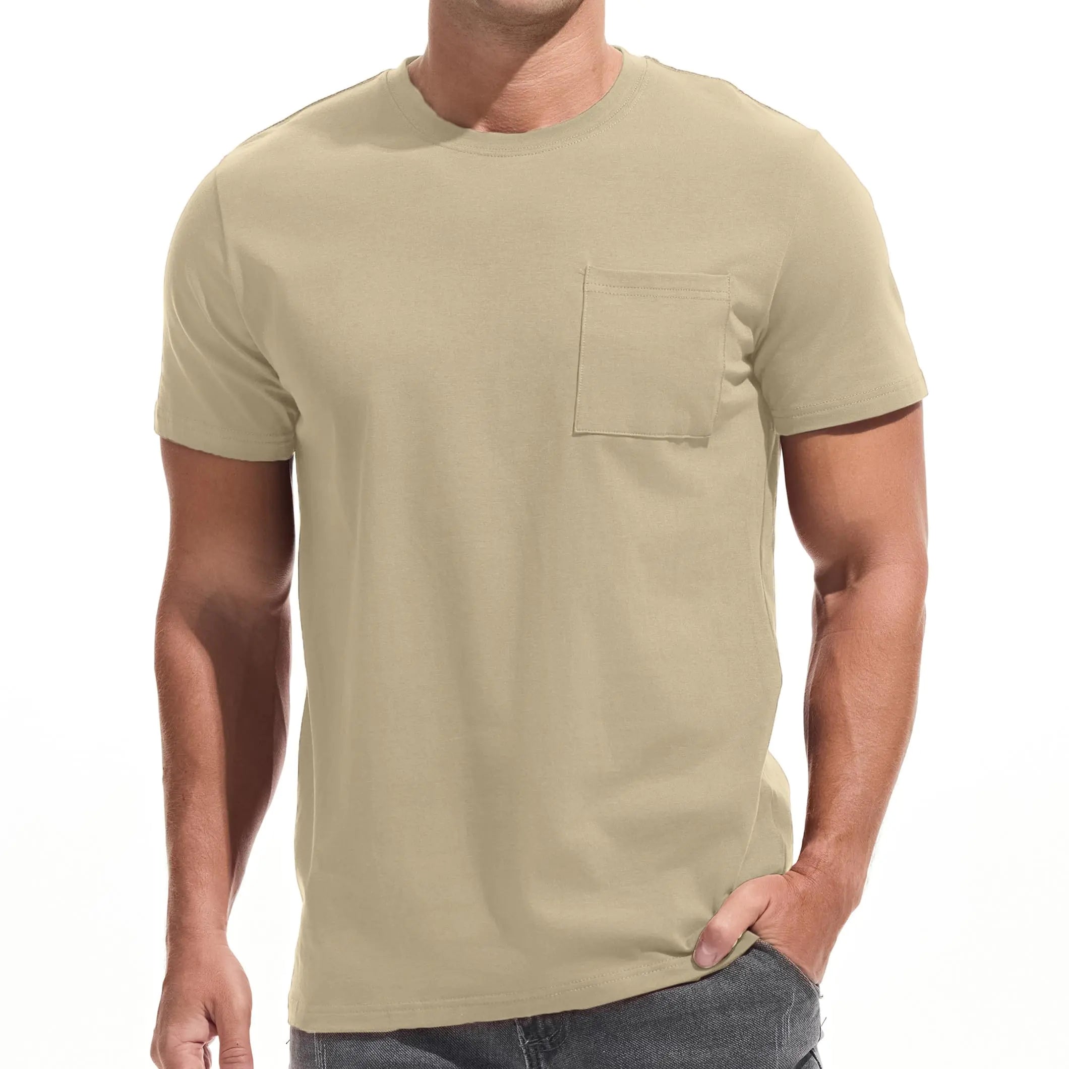 VEIISAR Men's Pocket T-Shirt - Cotton Elastic Fitted Classic Tee