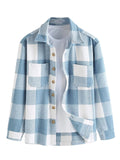 ZAFUL Mens Plaids Shirt Long Sleeve Button Down Lightweight Flannel Jacket Casual Shirt Shacket Classic Flannel Shirts(Plaid-BlueXXL)