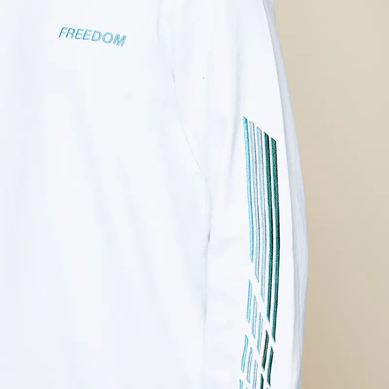 KUEGOU Embroidered Crew Neck Cotton Sweatshirt