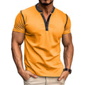 Mens Casual Henley Shirts Classic Button Cotton Short Sleeve T-Shirt Summer Basic Solid Lightweight Tees Tops Orange