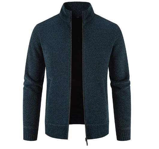 Thick Fleece-lined Men's Stand Collar Knitted Jacket