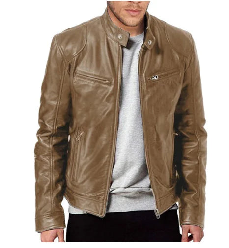 Men's Fleece-Lined PU Leather Jacket for Autumn/Winter