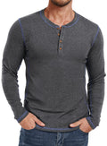 PEGNEO Mens Henley Long Sleeve Lightweight Button Cotton T-Shirt Casual Top Golf Shirts Dark Grey X Large