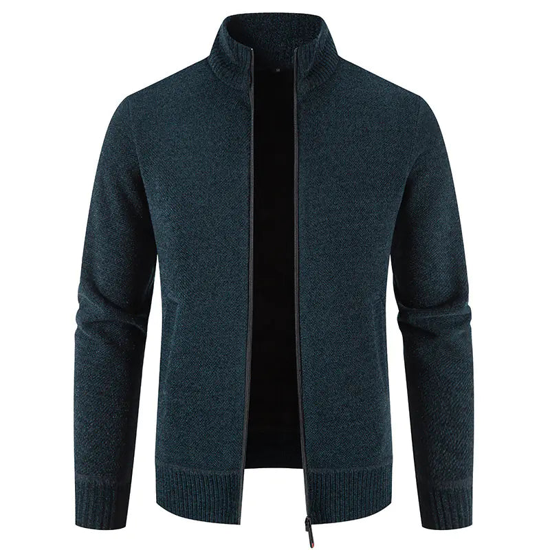 Thick Fleece-lined Men's Stand Collar Knitted Jacket