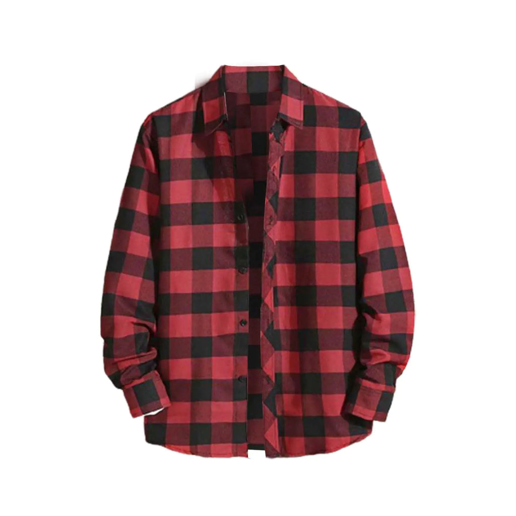 Men's Plaid Flannel Shirt - Long Sleeve Turn Down Collar Casual Shirt
