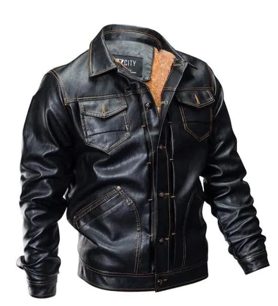 Fleece Lined Autumn Jacket - Thick Leather Coat