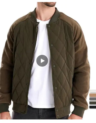 Men's Patchwork Fleece Lined Baseball Bomber Jacket - Thick Winter Coat