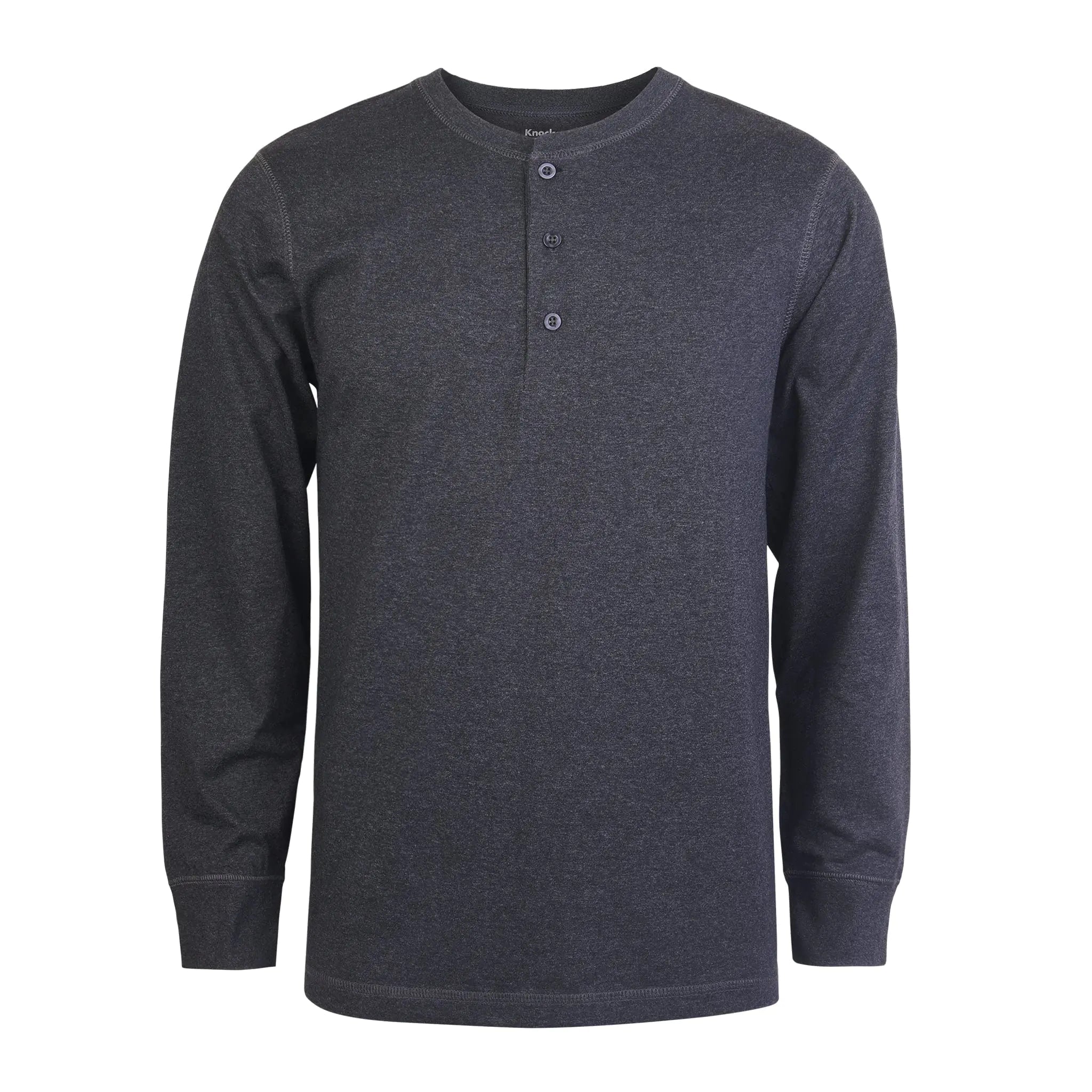 Knocker Henley Shirts - Mens Cotton Full Sleeve Henley Shirt Heather Charcoal