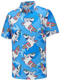 Mens Golf Polo Shirts Funny Shark Golf Shirts for Men Performance Moisture Wicking Quick Dry Athletic Short Sleeve Shirts Blue