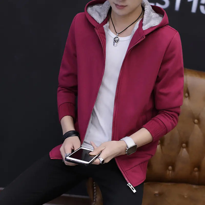 Fleece Lined Blank Hoodie - Thick Zippered Men's Jacket